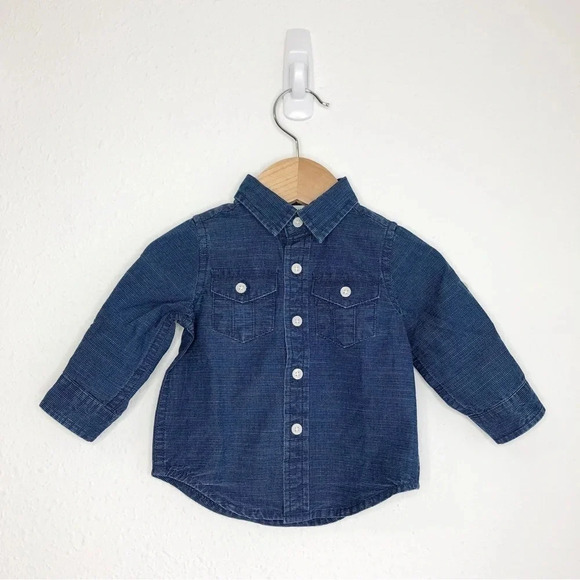 NWT Janie and Jack shirt roll-cuff navy blue striped button up size 3-6 months - Picture 3 of 11